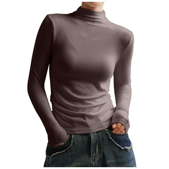 Timegard Fall Tops for Women Half High Neck Slim Comfy Fitting Thermal Underwear Casual Long Sleeve Tops