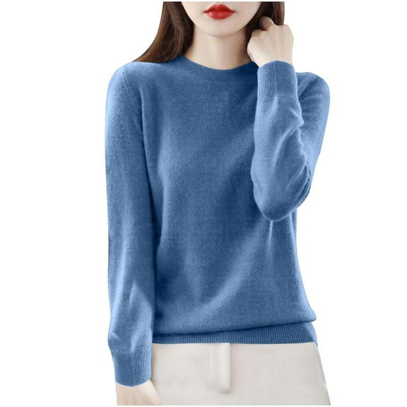 Timegard Fall Tops for Women Knit Comfy Long Sleeve Pullover Tops Casual Crewneck Sweater Solid Color