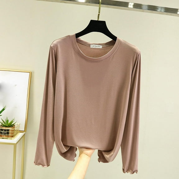Timegard Fall Tops for Women Pajamas Crewneck Long Sleeve Sleepwear Casual Loose Comfy Solid Color Tops