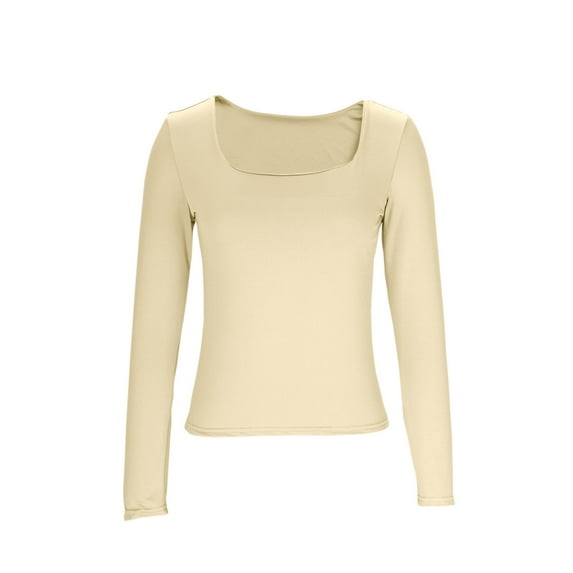 Timegard Fall Tops for Women Square Neck Slim Comfy Long Sleeve Shirts Cropped Going out Tops Trendy