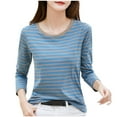 thumbnail image 1 of Timegard Fall Tops for Women Striped Long Sleeve Basic Tee Shirts Casual Slim Comfy Crewneck Tops, 1 of 3