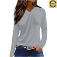 thumbnail image 1 of Timegard Fall Tops for Women V Neck Long Sleeve Tops Loose Solid Color Blouse Casual Basic Tee Shirts, 1 of 6