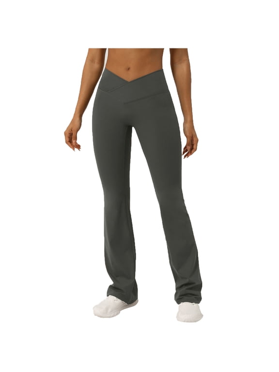 Flare Leggings for Women Crisscross High Waist Slim Stretch Comfy Solid Color Yoga Pants