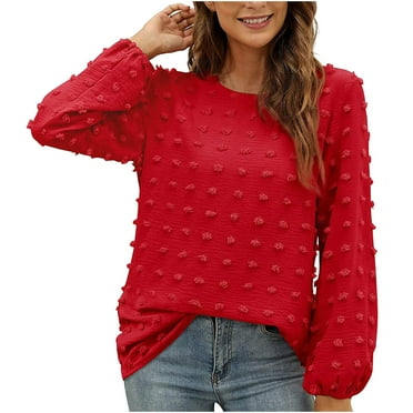 Timegard Flowy Tops for Women Chiffon Crew Neck Long Sleeve Tshirts Fall Travel Casual Loose Tops