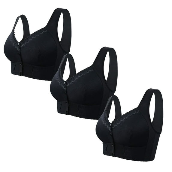 Timegard Front Closure Bras for Women 3pc Plus Size Wireless Full Coverage Support Breathable Daily Bras