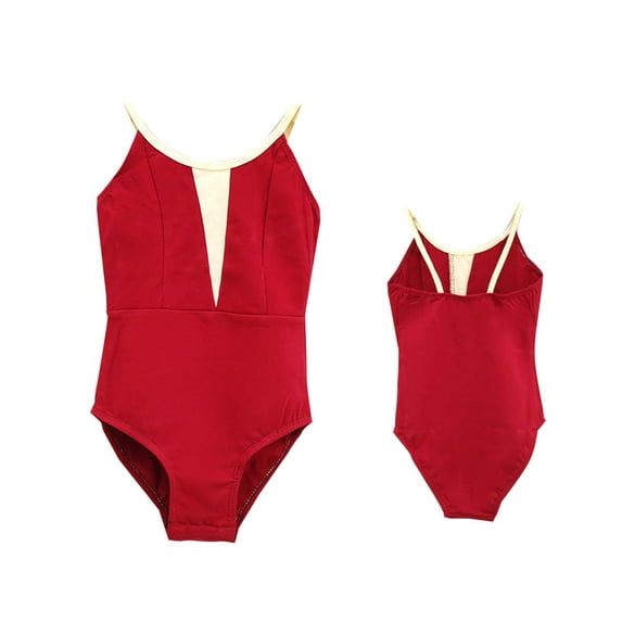 Timegard Girl Clothes Spaghetti Strap Backless Dance Onesie Slim Comfy Color Block Bodysuit 2-15 Years