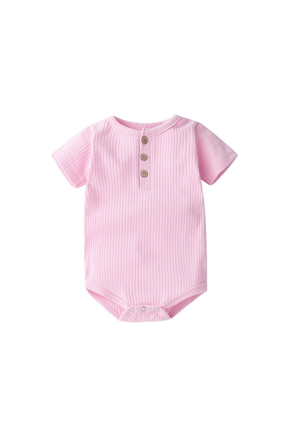 Girls Boys Bodysuits Clothes Short Sleeve Button Rompers Infant Summer Plain Comfy Unisex Undershirt 0-24m