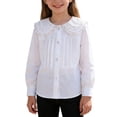 thumbnail image 1 of Timegard Girls Button down Shirts Ruffle Collared Classic Long Sleeve Uniform Shirts Kid Cute Blouse Tops 3-14 Years, 1 of 9
