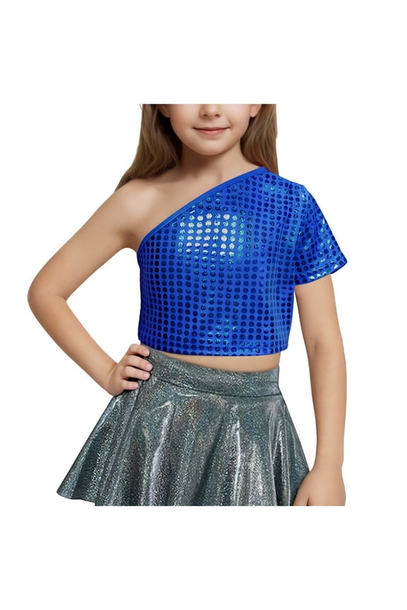 Girls Clothes 1 Shoulder Sparkly Hip Hop Stage Performance Tank Crop Tops Clothes Dancewear