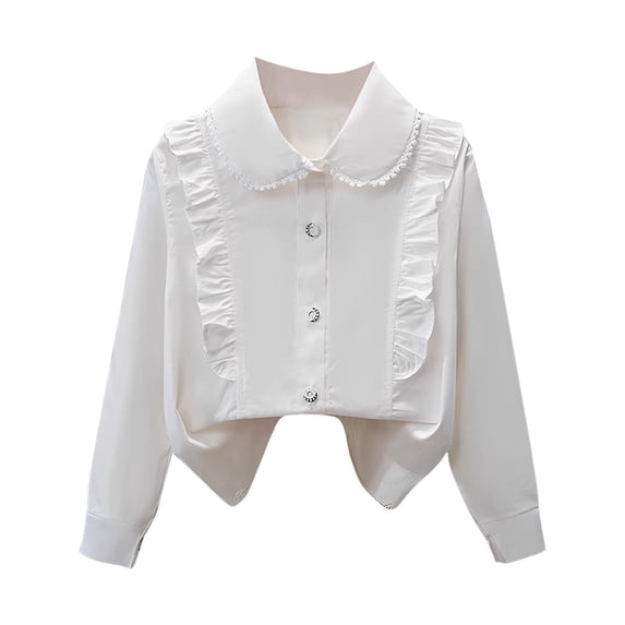 Timegard Girls Clothes 3-14 Years Kids Cute Stand Collar Shirts Lightweight Ruffle Comfy Tops Trendy