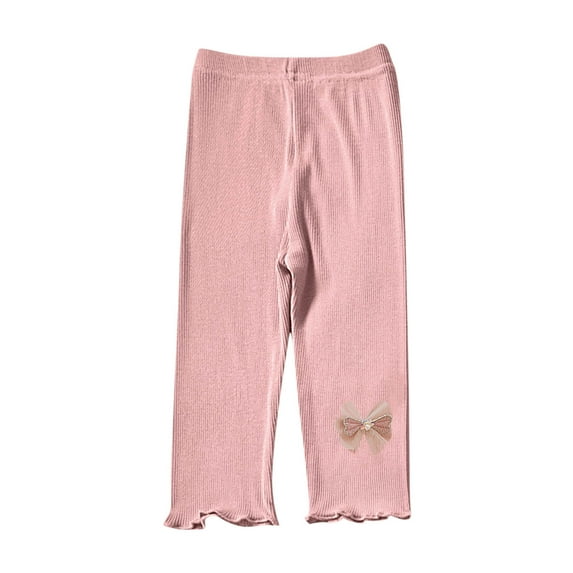Timegard Girls Clothes Bow Tie Leggings Fitting Comfy Loungewear Solid Color Ruffle Trousers Under Dress