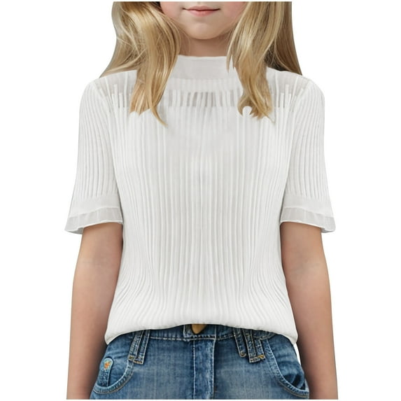 Timegard Girls Clothes Half High Neck Short Sleeve Lightweight Solid Color Loose Tee Top Summer Travel