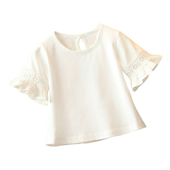 Timegard Girls Clothes Toddler Baby Ruffle 3/4 Sleeve Cute Comfy Cotton Solid Color Children Top Tee
