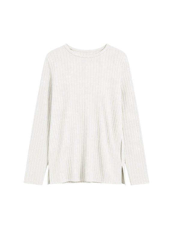Girls Long Sleeve Shirts Ribbed Crew Neck Side Slit Blouse with Pockets Kids Fall Casual Loose Comfy Tops Trendy