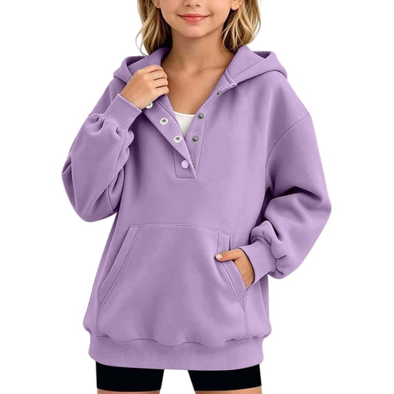 Timegard Girls Winter Clothes Button Quarter Pullover V Neck Hoodies Long Sleeve Comfy Sweatshirts Kids Fall Fashion