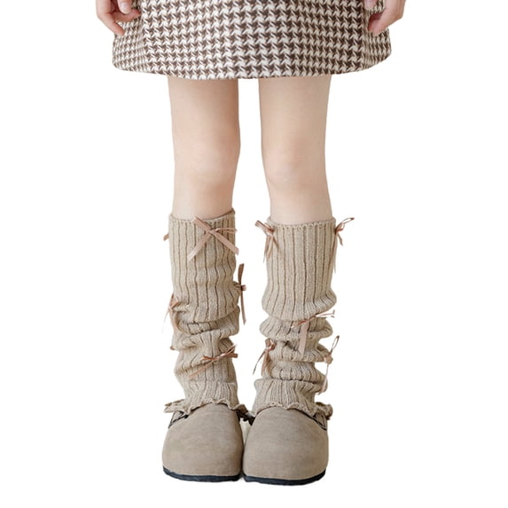 Timegard Girls Winter Leg Warmers Thigh High Socks Bowknot over Knee Footless Socks Knitted Long Cuffs Cute Socks