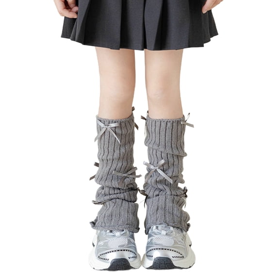 Timegard Girls Winter Leg Warmers Thigh High Socks Bowknot over Knee Footless Socks Knitted Long Cuffs Cute Socks