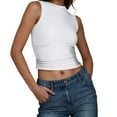 thumbnail image 1 of Timegard Going out Tank Top for Women Round Neck Ruched Cropped Sleeveless Top Slim Tee Summer Fashion, 1 of 5