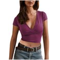 thumbnail image 1 of Timegard Going out Tops for Women Deep V Neck Ruched Cropped Slim Comfy Short Sleeve Tee Casual Summer, 1 of 7
