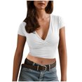 thumbnail image 1 of Timegard Going out Tops for Women Deep V Neck Ruched Cropped Slim Comfy Short Sleeve Tee Casual Summer, 1 of 7
