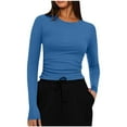 thumbnail image 1 of Timegard Going out Tops for Women Fall Casual Skinny Crewneck Ruched Long Sleeve Comfy Blouse Tops, 1 of 7