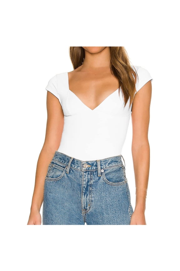 Going out Tops for Women Low Cut V Neck Cap Sleeve Tee Comfy Summer Casual Shirts Tops Trendy