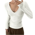 thumbnail image 1 of Timegard Going out Tops for Women Low V Neck Long Sleeve Slim Fitting Comfy Tops Fall Spring Casual, 1 of 1