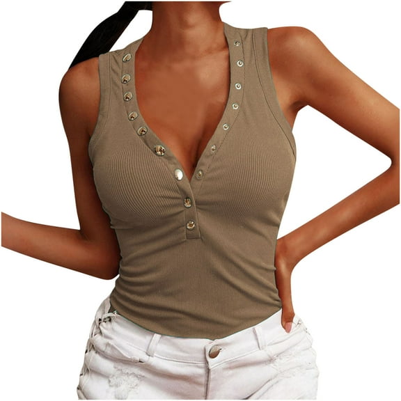 Timegard Going out Tops for Women Notched V Neck Sleeveless Knit Skinny Comfy Summer Casual Tank Tops