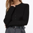 thumbnail image 1 of Timegard Going out Tops for Women Ribbed Button Crewneck Long Sleeve Shirts Slim Comfy Cropped Tops Trendy, 1 of 5