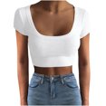thumbnail image 1 of Timegard Going out Tops for Women Ribbed Slim Square Neck Cropped Tee Comfy Solid Color Summer Fashion, 1 of 3