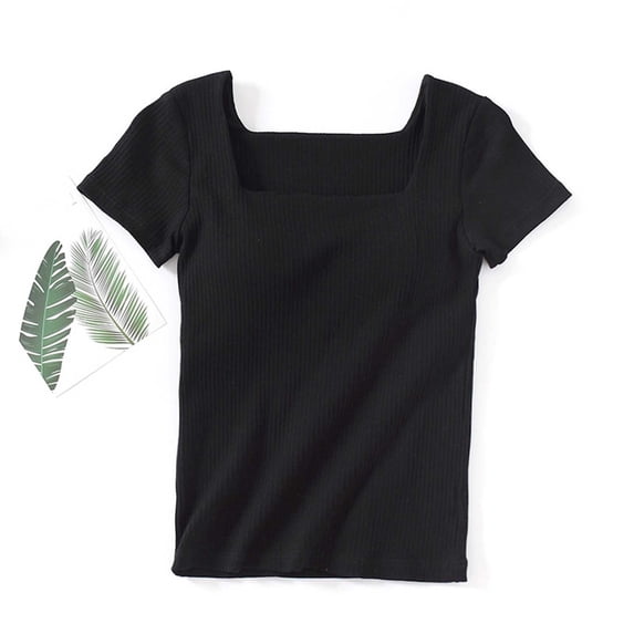 Timegard Going out Tops for Women Ribbed Square Neck Short Sleeve Crop Tops Summer Casual Travel Tee