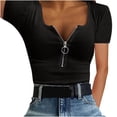 thumbnail image 1 of Timegard Going out Tops for Women Ribbed U Neck Zipper Slim Fitting Comfy Casual Short Sleeve Tops Trendy, 1 of 7