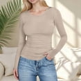 thumbnail image 1 of Timegard Going out Tops for Women Round Neck Ribbed Knit Comfy Tee Long Sleeve Crop Tops Fall Fashion, 1 of 6