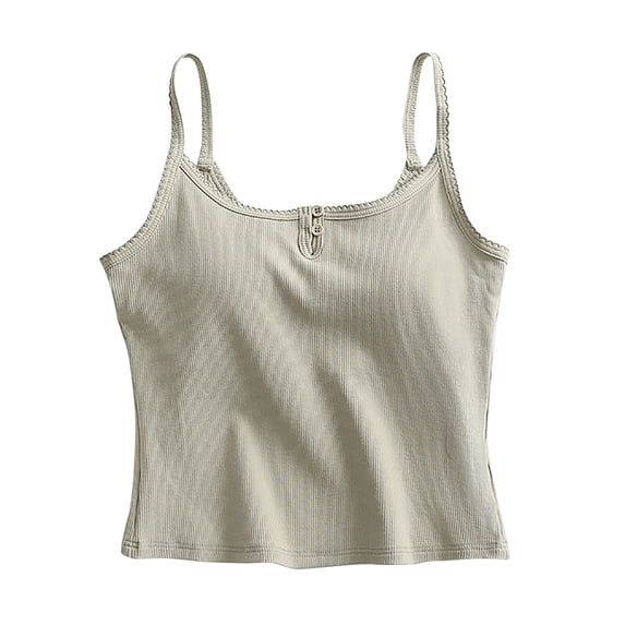 Timegard Going out Tops for Women Scoop Neck Button Camisole Tops Built in Bras Slim Comfy Tank Tops
