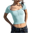 thumbnail image 1 of Timegard Going out Tops for Women Scoop Neck Button Crop Tops Casual Slim Comfy Short Sleeve Tee Shirts, 1 of 4