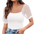 thumbnail image 1 of Timegard Going out Tops for Women Scoop Neck Mesh Puff 1/2 Sleeve Ribbed Tee Comfy Tops Summer Fashion, 1 of 7