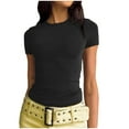 thumbnail image 1 of Timegard Going out Tops for Women Solid Color Short Sleeve Comfy Basic Tee Shirts Summer Casual Tops, 1 of 5