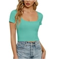 thumbnail image 1 of Timegard Going out Tops for Women Square Scoop Neck Ribbed Cropped Tee Solid Color Casual Tops Fashion, 1 of 5