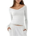 thumbnail image 1 of Timegard Going out Tops for Women off the Shoulder Long Sleeve Slim Casual Comfy Solid Color V Neck Tops, 1 of 9