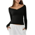 thumbnail image 1 of Timegard Going out Tops for Women off the Shoulder Long Sleeve Slim Casual Comfy Solid Color V Neck Tops, 1 of 9
