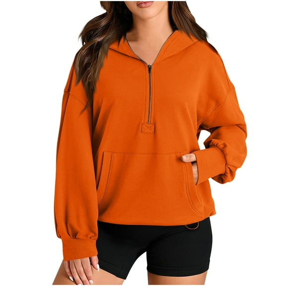 Timegard Half Zip Pullover Women Long Sleeve Sweatshirts Hoodies Fall Casual Loose Tops with Pockets