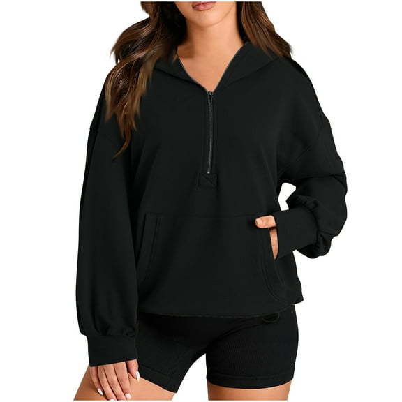 Timegard Half Zip Pullover Women Long Sleeve Sweatshirts Hoodies Fall Casual Loose Tops with Pockets