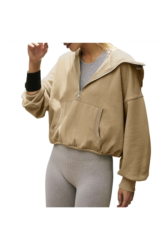 Half Zip Sweatshirt for Women Hoodies Cropped Pullover Fall Casual Loose Tops with Pockets