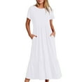 thumbnail image 1 of Timegard Holiday Dresses for Women Summer Ruched Round Neck Short Sleeve Ruffle Casual Loose Comfy Long Dresses, 1 of 8