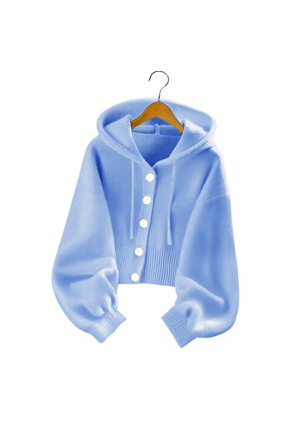 Hoodies for Women Button down Knit Shacket Knit Short Long Sleeve Crop Jacket Sweaters Fall Fashion(Medium,Blue)