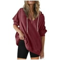 thumbnail image 1 of Timegard Hoodies for Women Deep V Neck Sweatshirts Pullover Fall Casual Loose Long Tops with Pockets, 1 of 6