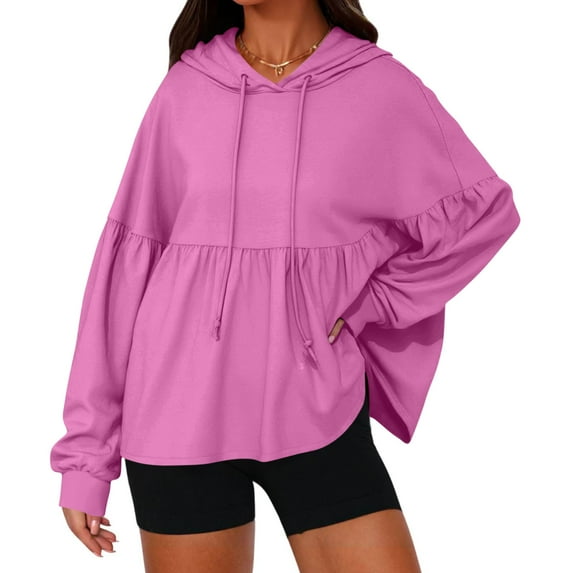 Timegard Hoodies for Women Drawstring Long Sleeve Ruched Ruffle Pullover Cute Sweatshirts Fall Travel