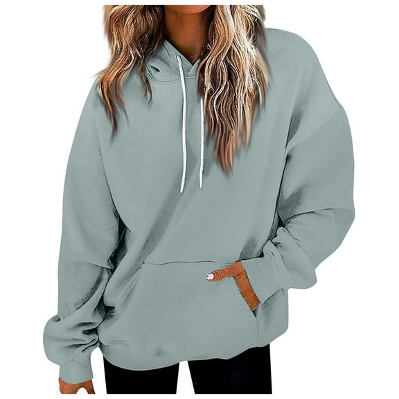 Timegard Hoodies for Women Drawstring Long Sleeve Sweatshirts Pullover Fall Winter Solid Color Tops
