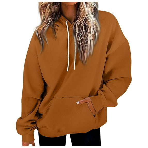 Timegard Hoodies for Women Drawstring Long Sleeve Sweatshirts Pullover Fall Winter Solid Color Tops