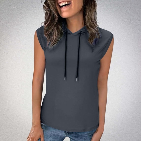 Timegard Hoodies for Women Drawstring Sleeveless Cap Sleeve Comfy Pullover Tops Casual Solid Color Tank Tops